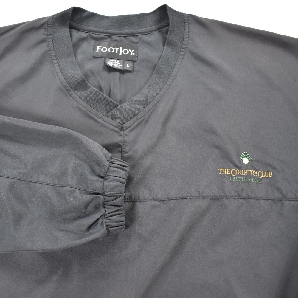 FootJoy Mens V-Neck Windbreaker Pullover Black Castle Pines Golf Jacket Large